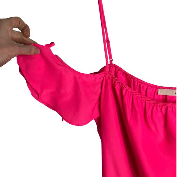 ASTR The Label Mini Dress Womens Size Petite Hot Pink Off Shoulder Tie Strap - Picture 4 of 10